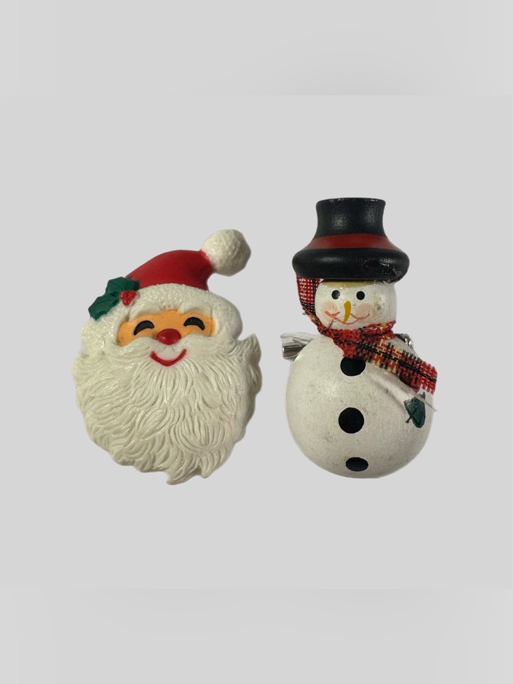 Vintage 80s Hallmark Santa & ‘04 Painted Wooden Snowman Christmas Brooch Pins